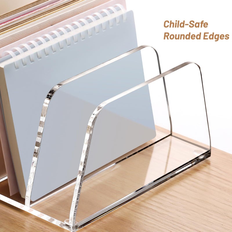 YUXUN Acrylic Mail Organizer for Desk, 2 Compartment Letter & Document Holder with Non-Slip Base, Small File Holders for Bills, Envelopes, Letters,Mails, Papers, Clear Office Supplies for School Home - Image 3